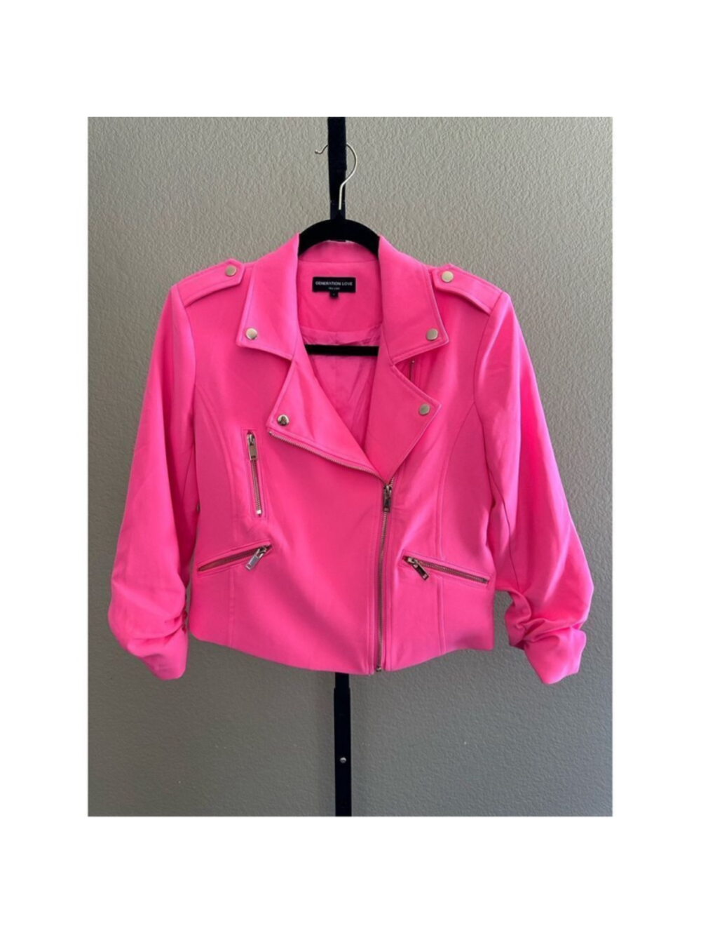 Generation Love Colleen Crepe Moto Jacket Ultra Pink Size S